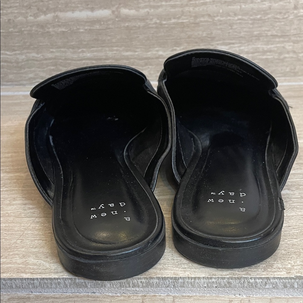 A New Day Black UGC Sz 9 Slip on Loafers with Metallic silver buckle detail - Picture 9 of 13